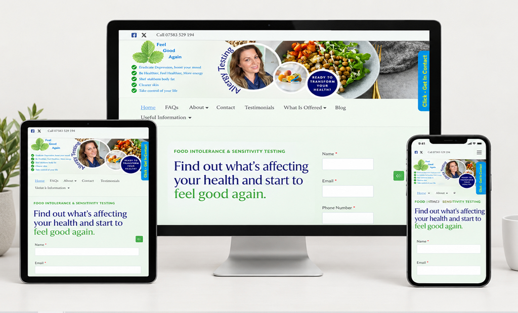 Website design displayed across multiple devices